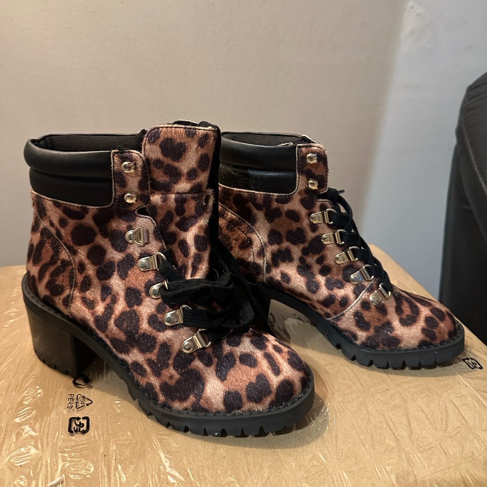 Aldo Leopard Lace-Up Boots